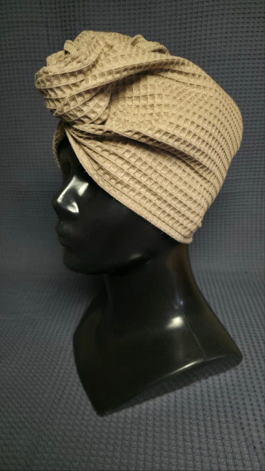 Полотенце для волос, тюрбан с пуговицами, вафельное / светло-коричневый