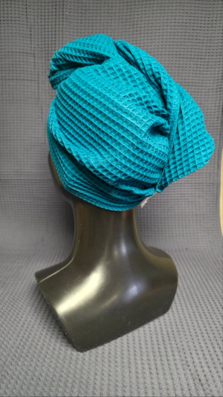 Plaukų rankšluostis Turbanas su sagomis, vafliniu pynimu / žibalo mėlynasis