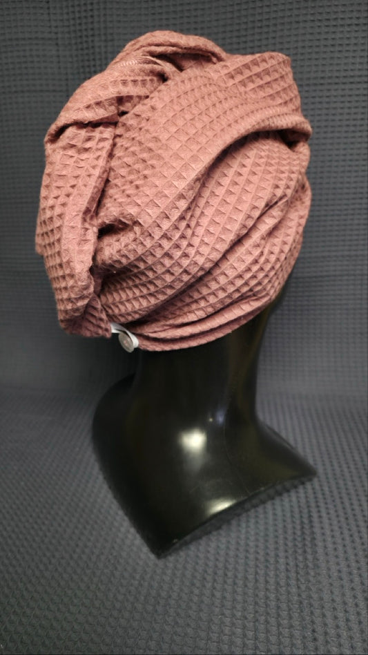 Juukserätik turban nööpidega vahvelkoeline / vana roosa
