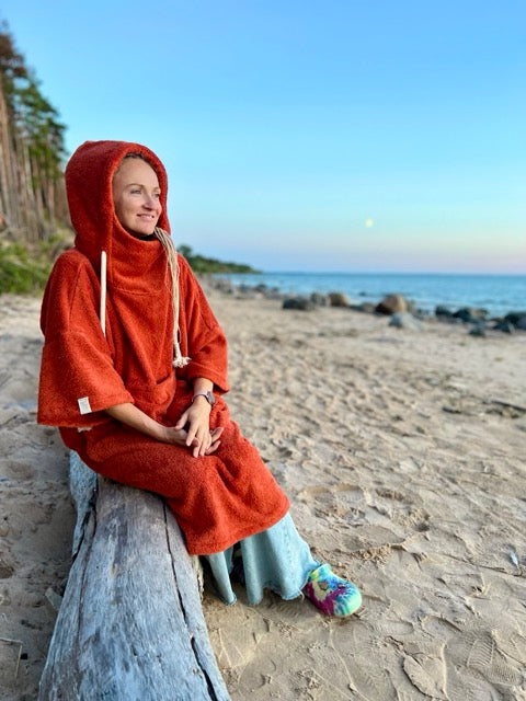 Pončo unisex - ķieģeļsarkans