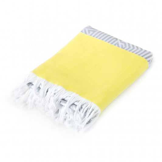 Пляжное полотенце/плед - тонкое с бахромой желто-серые полосы