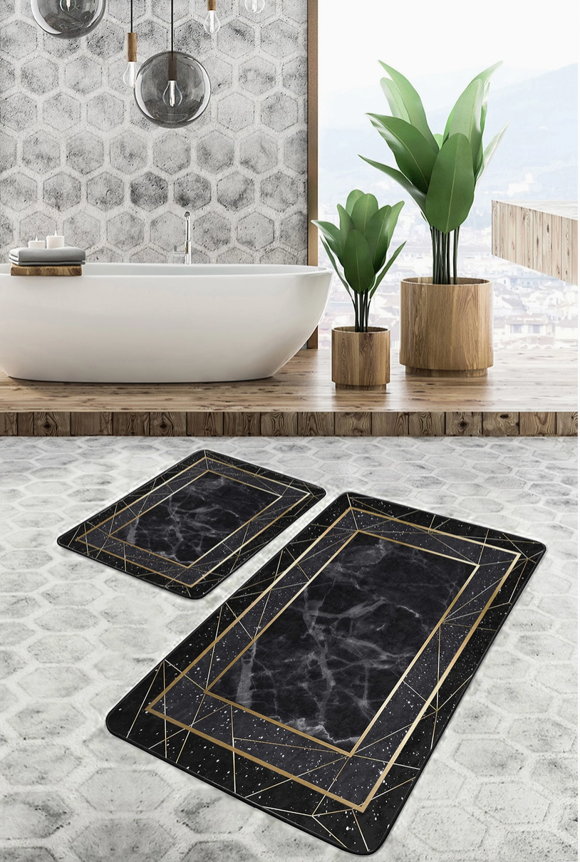 Gold Geometric Black Marble Pattern 2 Pieces Mat Set