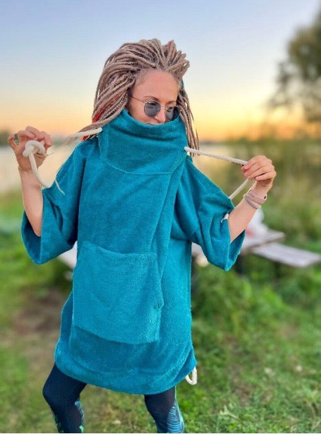 Унисекс пончо - морской синий / длинный