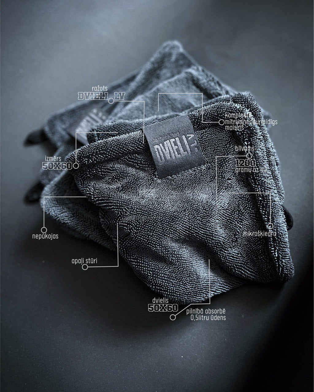 Полотенце для сушки кузова автомобиля, 1200 г, 40х60 см / серое