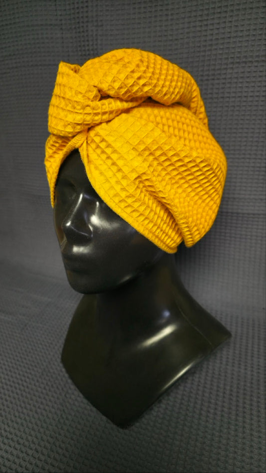 Полотенце для волос, тюрбан с пуговицами, вафельное / желтый