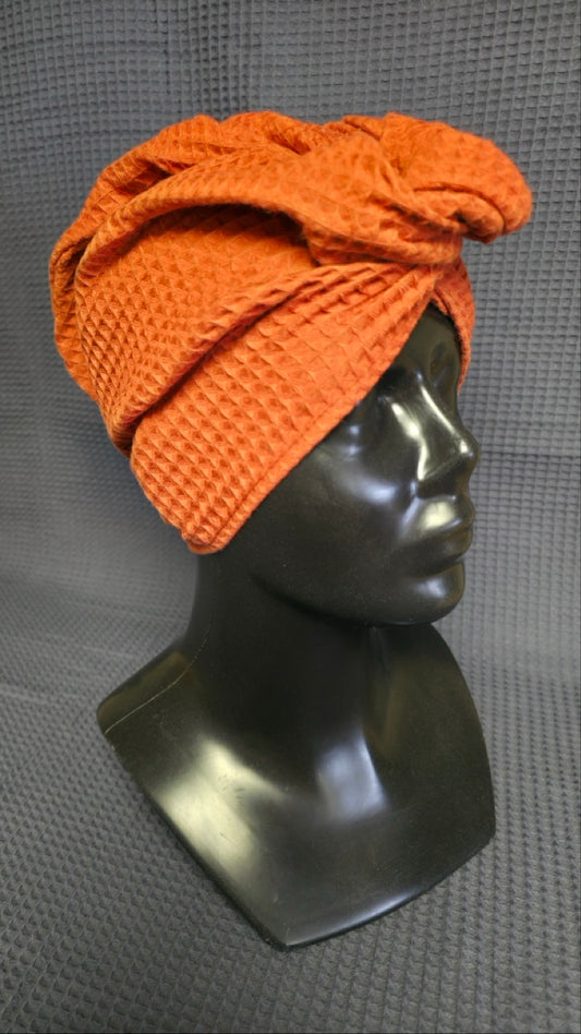 Полотенце для волос, тюрбан с пуговицами, вафельное / кирпично-красный