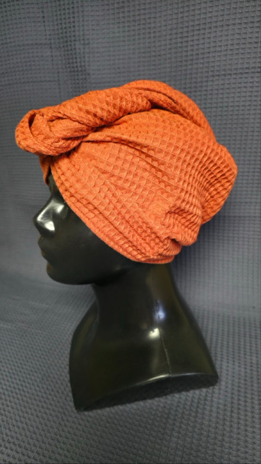 Полотенце для волос, тюрбан с пуговицами, вафельное / кирпично-красный