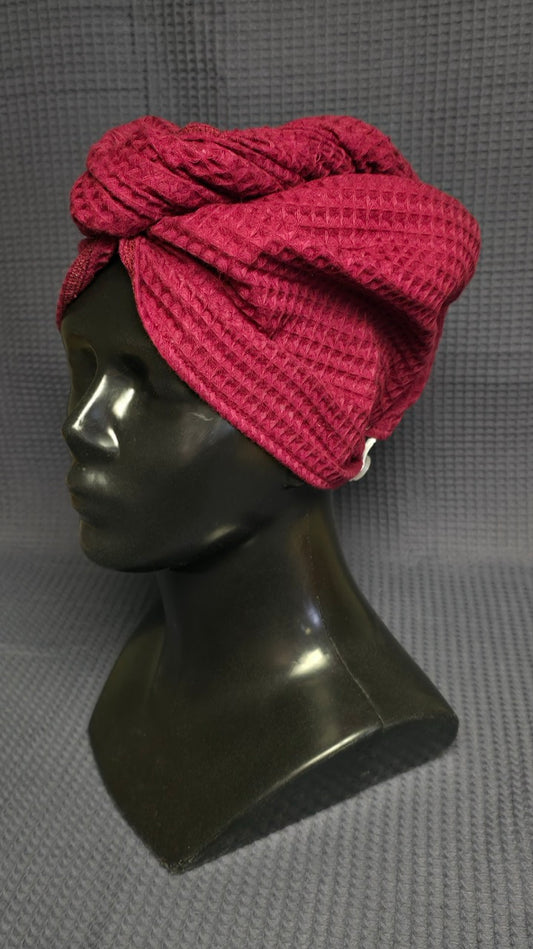 Полотенце для волос, тюрбан с пуговицами, вафельное / Бургундия