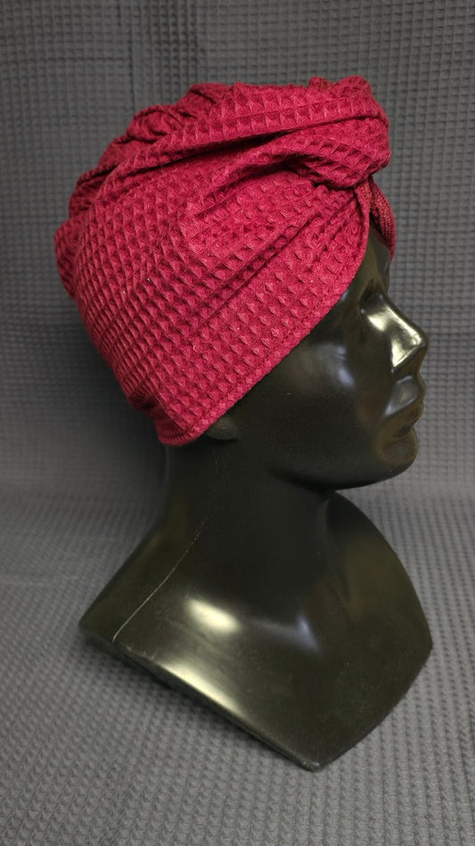 Полотенце для волос, тюрбан с пуговицами, вафельное / Бургундия