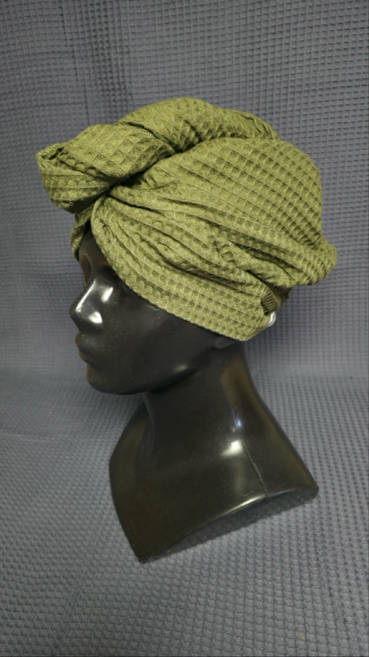 Juukserätik turban nööpidega vahvelkoeline / roheline