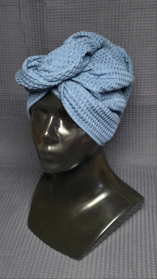 Juukserätik turban nööpidega vahvelkoeline / sinakashall