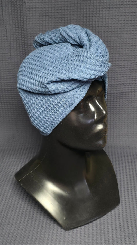 Juukserätik turban nööpidega vahvelkoeline / sinakashall