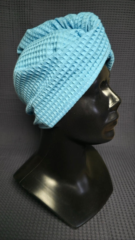 Полотенце для волос, тюрбан с пуговицами, вафельное / светло-голубой