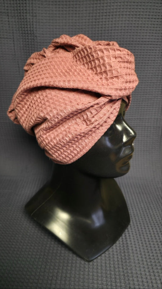 Juukserätik turban nööpidega vahvelkoeline / vana roosa