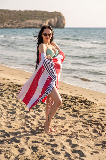 Beach Towel Marine - red stripes