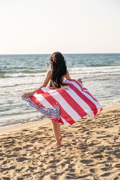Beach Towel Marine - red stripes