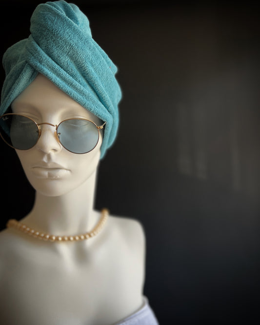 Махровое полотенце-турбан с кнопкой микрофибра / морской синий