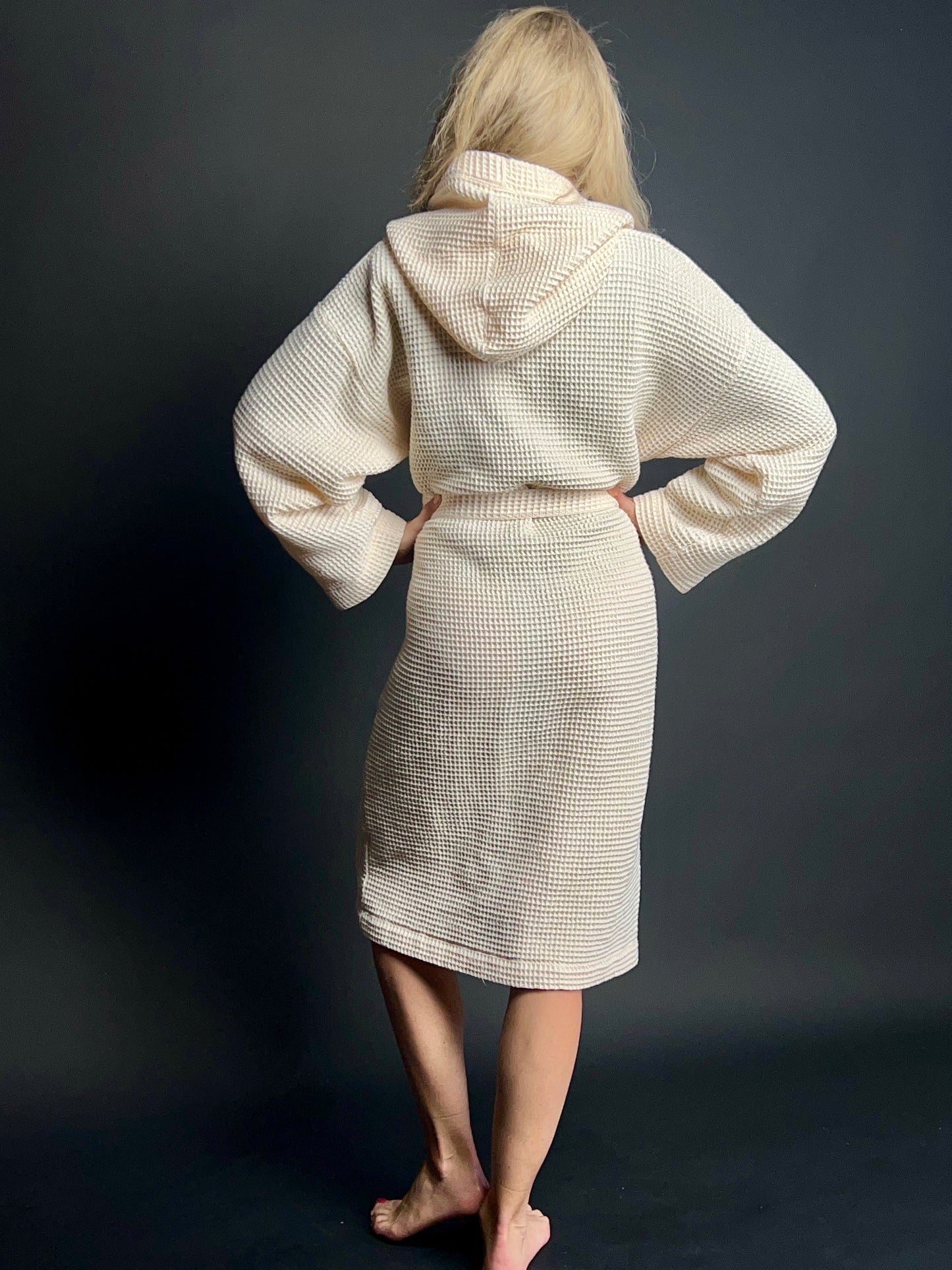 Waffle Fabric Bathrobe / CHAMPAGNE