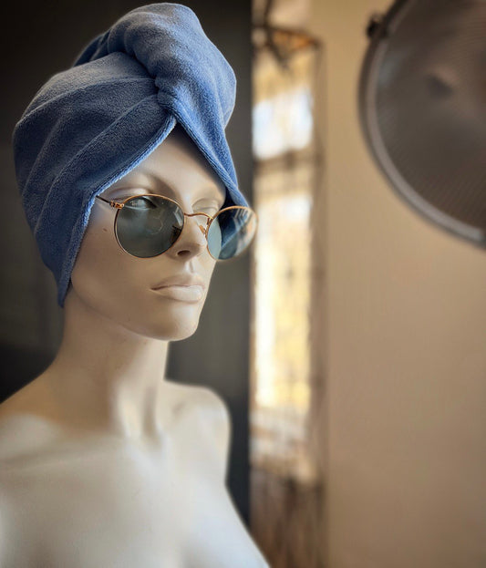 Полотенце для волос с кнопкой из микрофибры / синий