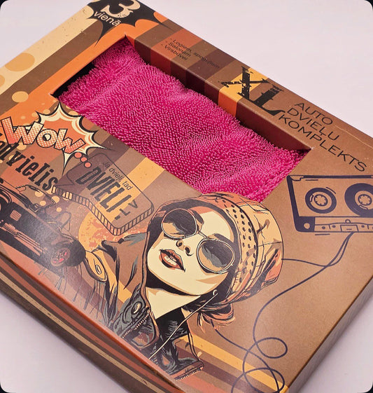 Набор из 3 полотенец для ухода за автомобилем / РОЗОВЫЙ