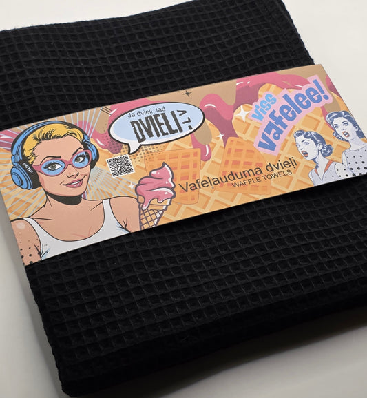 Полотенце из вафельной ткани / ЧЕРНОЕ 