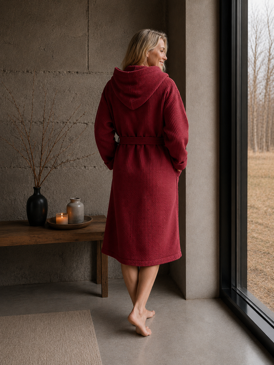 Waffle Fabric Bathrobe / DEEP RED
