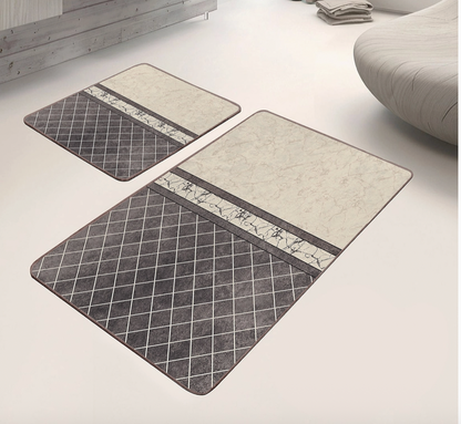 Cream Marble Geometric Anti-Slip 2-Piece Bath Mat Set