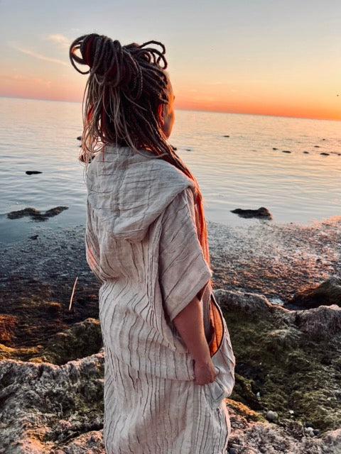 Двойной льняной ПОНЧО - унисекс, длинный