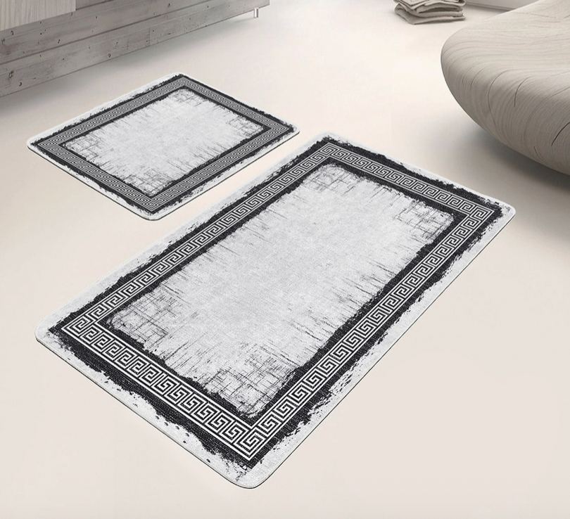 Stylish Gray Greek Key Pattern 2 Piece Bath Mat Set