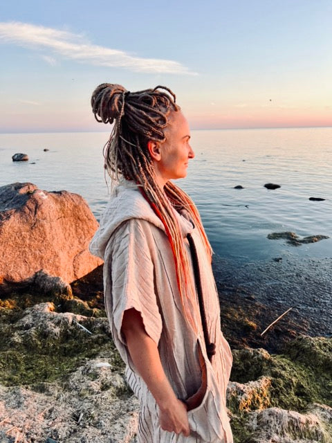 Двойной льняной ПОНЧО - унисекс, длинный