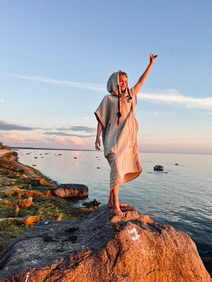 Двойной льняной ПОНЧО - унисекс, длинный