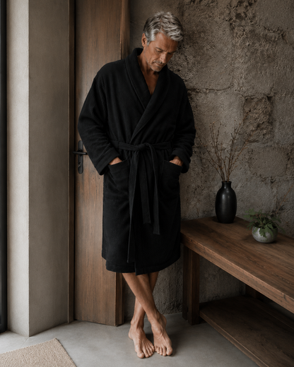 Waffle Fabric Bathrobe / BLACK