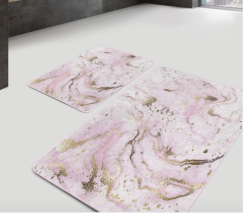 Elegant Pink Gold Marble Design 2 Pieces Bath Mat Set