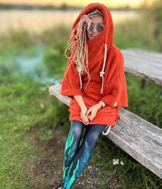 Пончо унисекс - кирпично-красный / короткий