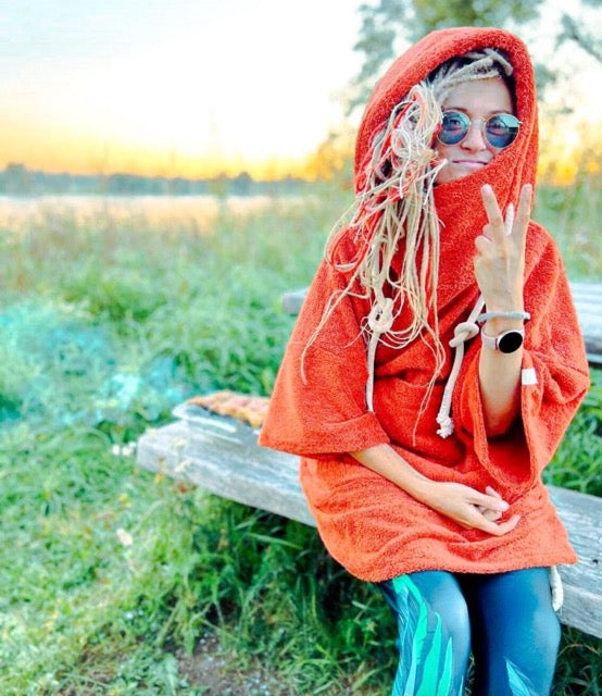 Пончо унисекс - кирпично-красный / короткий