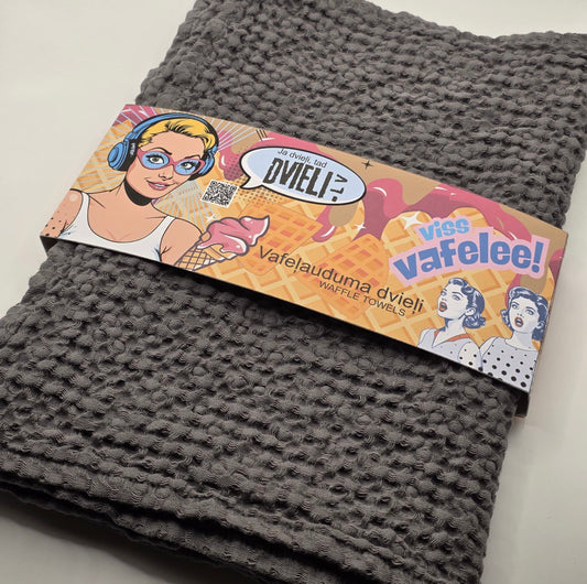 Льняное вафельное полотенце / ТЕМНО-СЕРЫЙ