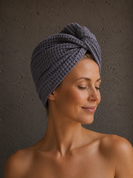 Plaukų rankšluostis Turbanas su sagomis, vafliniu pynimu / sena rožinė