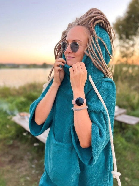 Унисекс пончо - морской синий / длинный